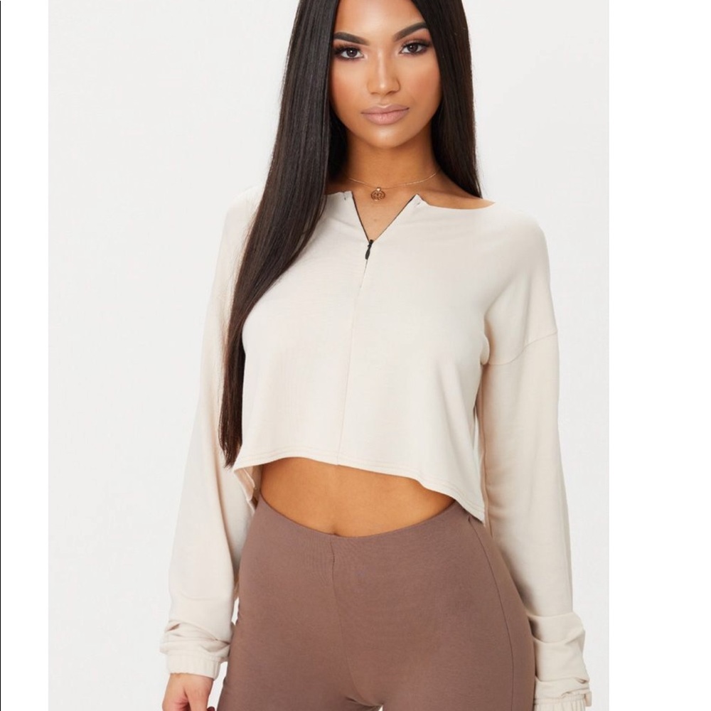 PRETTY LITTLE THING Cream Zip Front Sweater 🤩
